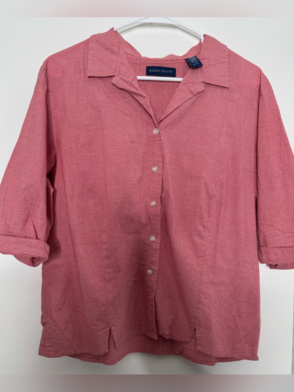 Karen Scott Button-Front Short-Sleeve Shirt size large cotton Lycra blend LG